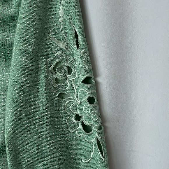 Bob Mackie Vintage Mint Green Floral Metallic 3/4 Sleeve Sweater Shirt **Sz M** - Picture 4 of 7